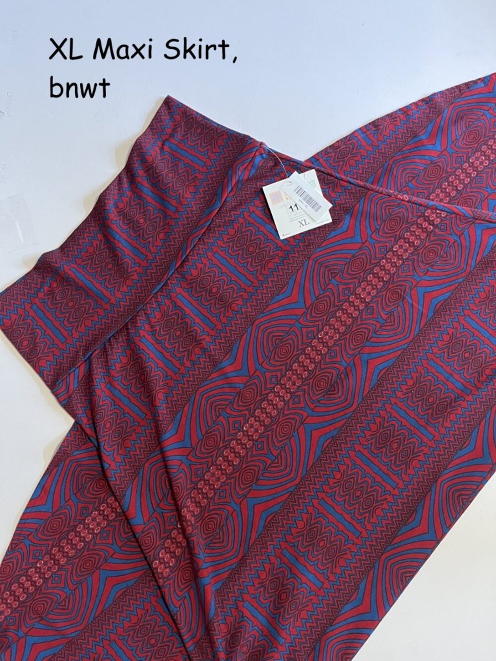 XL Lularoe Maxi Skirt, red with blue tribal print